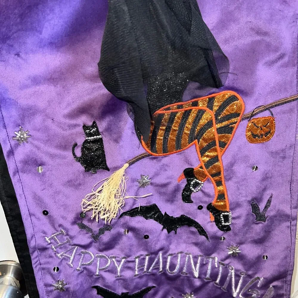 Halloween sexy Witch on broom Purple  table runner NEW 14